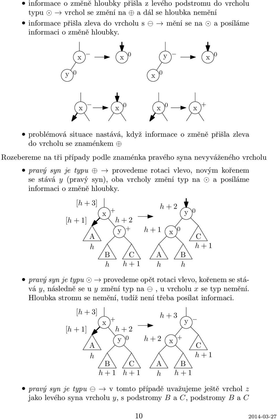 rotaci vlevo, novým kořenem se stává y (pravý syn), oba vrcoly změní typ na a posíláme informaci o změně loubky.