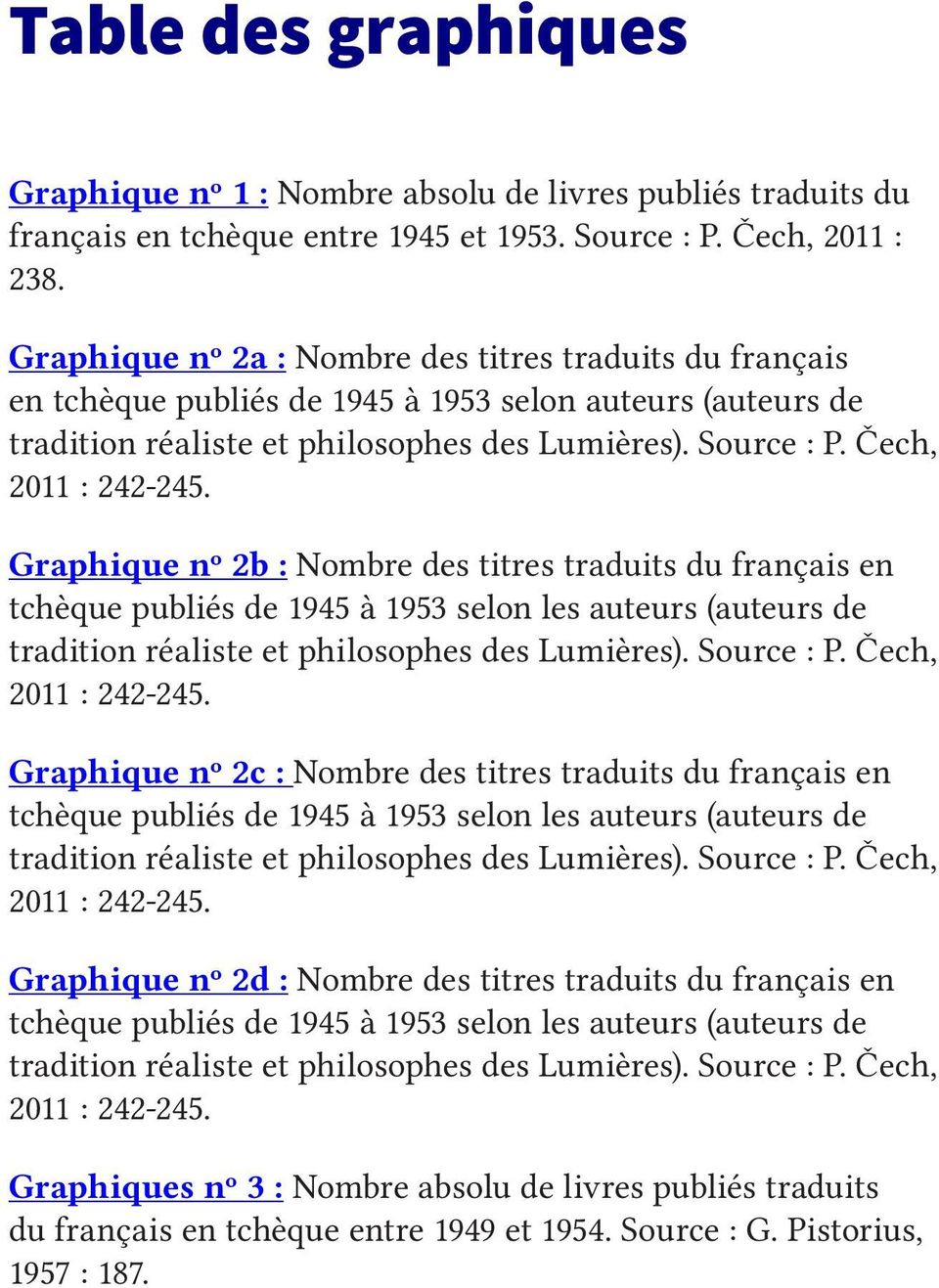 Graphique nº 2b : Nombre des titres traduits du français en tchèque publiés de 1945 à 1953 selon les auteurs (auteurs de tradition réaliste et philosophes des Lumières). Source : P.