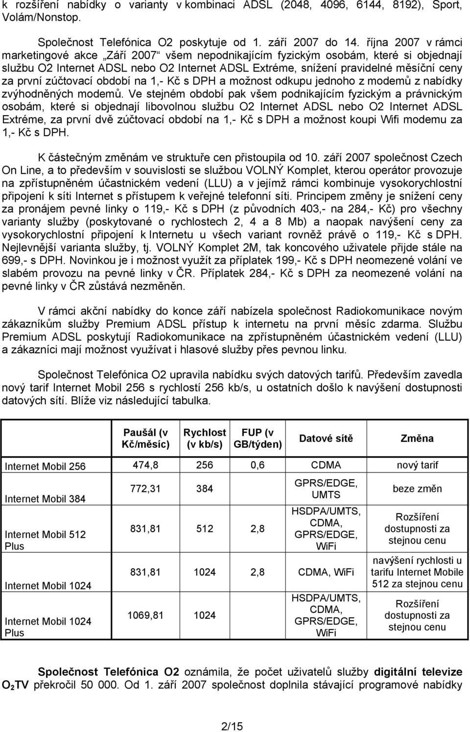 zúčtovací období na 1,- Kč s DPH a možnost odkupu jednoho z modemů z nabídky zvýhodněných modemů.