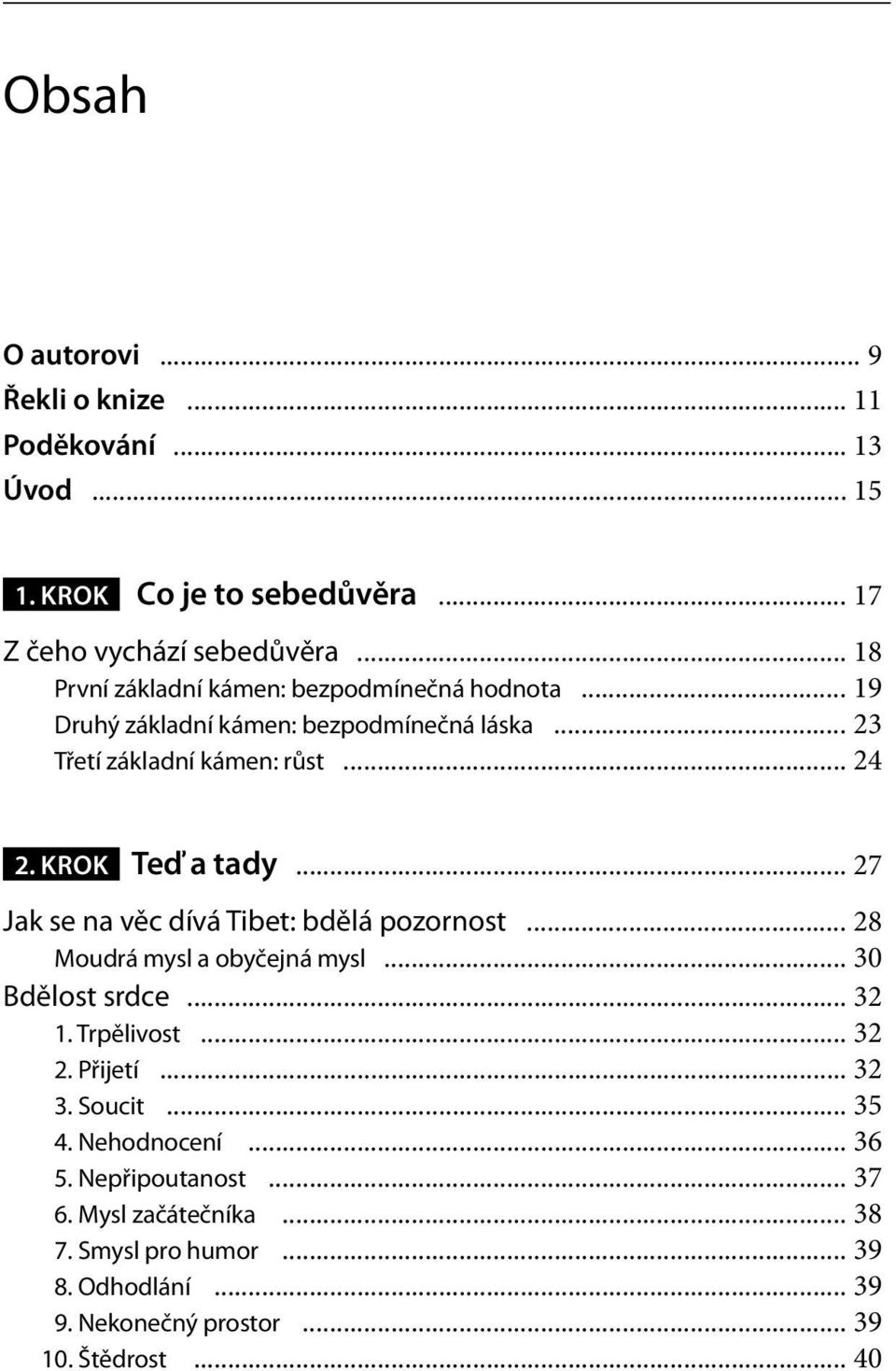 krok Teď a tady... 27 Jak se na věc dívá Tibet: bdělá pozornost... 28 Moudrá mysl a obyčejná mysl... 30 Bdělost srdce... 32 1. Trpělivost... 32 2.