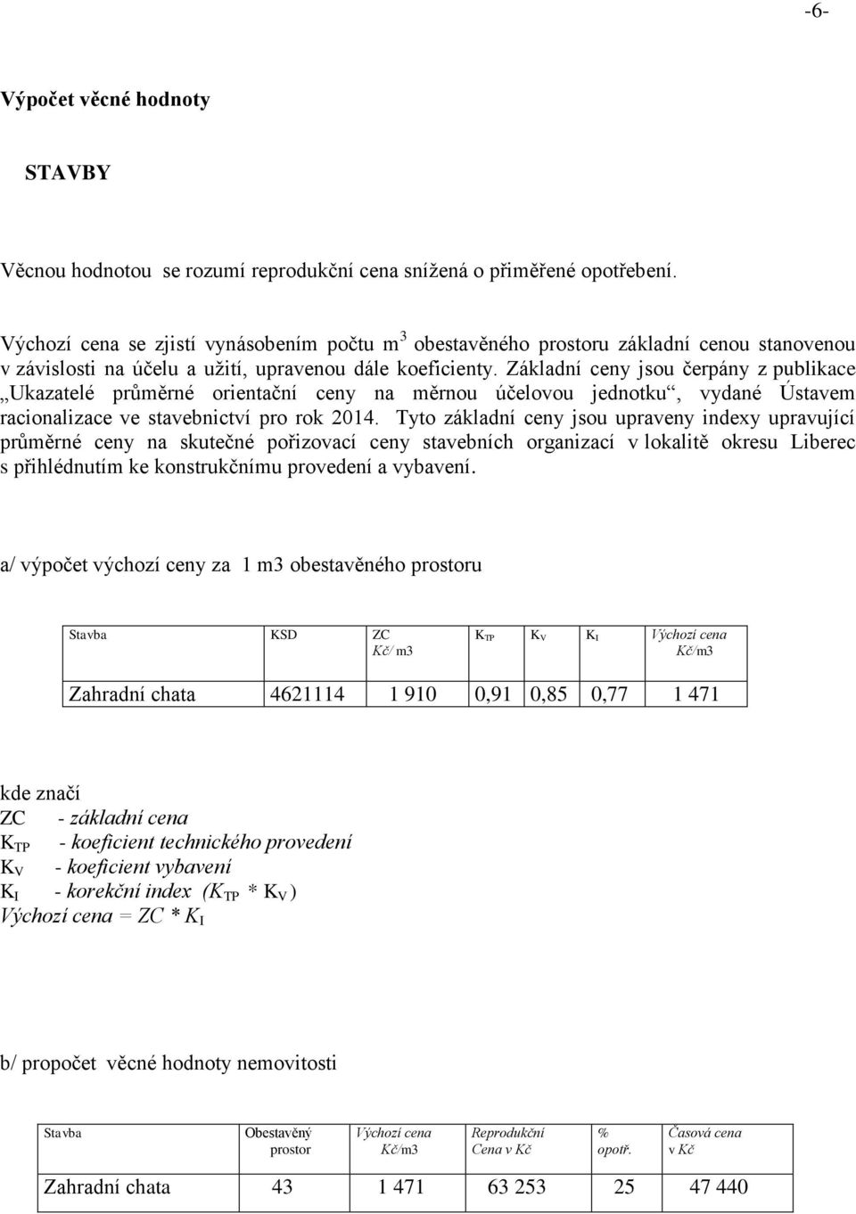 Základní ceny jsou čerpány z publikace Ukazatelé průměrné orientační ceny na měrnou účelovou jednotku, vydané Ústavem racionalizace ve stavebnictví pro rok 2014.