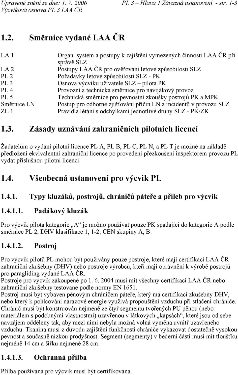 PK Provozní a technická směrnice pro navijákový provoz Technická směrnice pro pevnostní zkoušky postrojů PK a MPK Postup pro odborné zjišťování příčin LN a incidentů v provozu SLZ Pravidla létání s