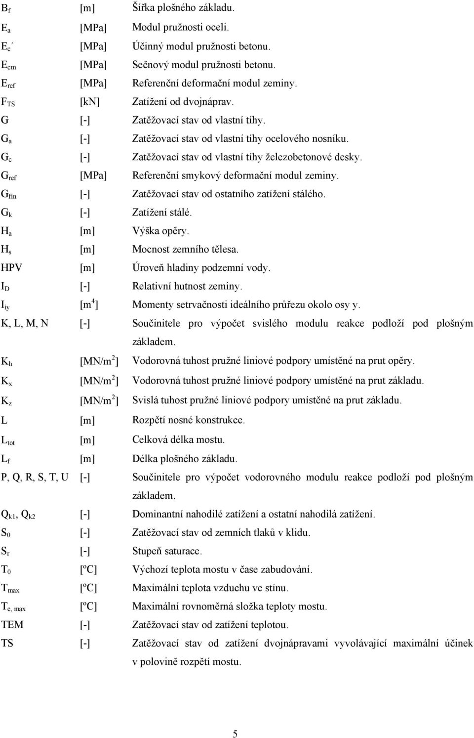 G ref [MPa] Referenční smyový deformační modul zeminy. G fin [-] Zatěžovací stav od ostatního zatížení stálého. G [-] Zatížení stálé. H a [m] Výša opěry. H s [m] Mocnost zemního tělesa.