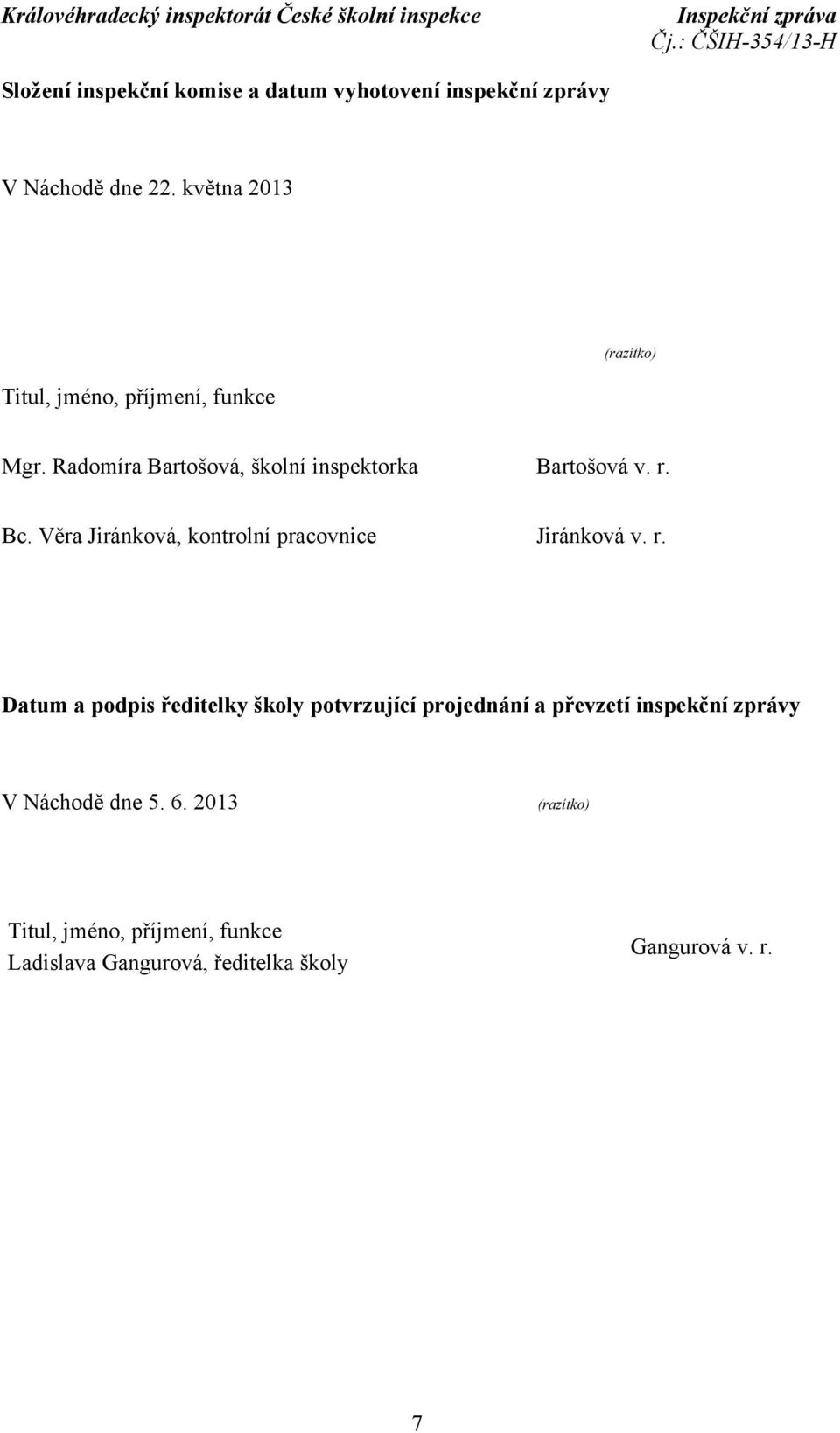 Bc. Věra Jiránková, kontrolní pracovnice Jiránková v. r.