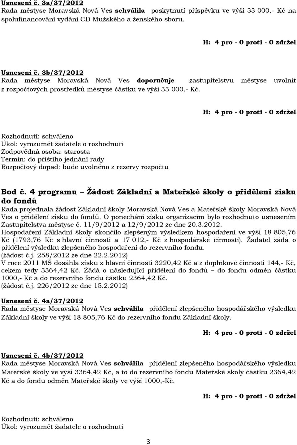 Rozhodnutí: schváleno Úkol: vyrozumět žadatele o rozhodnutí Rozpočtový dopad: bude uvolněno z rezervy rozpočtu Bod č.