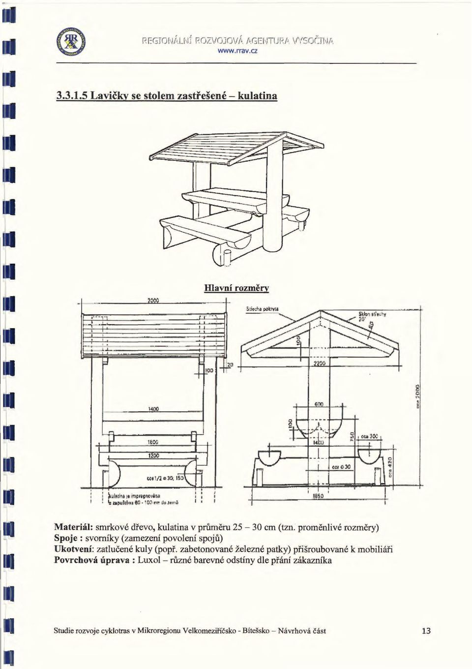 o\ ~ l-l u - SSO g o " H Materiál: smrkové dřevo, kulatina v průměru 25-30 cm (tzn.