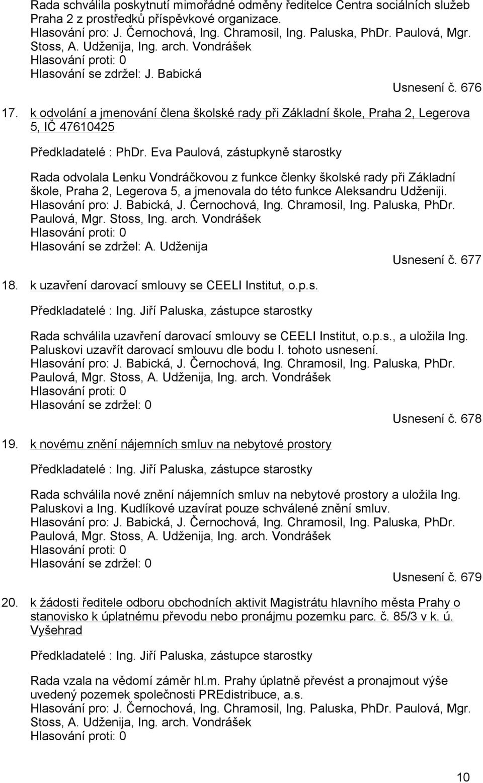 k odvolání a jmenování člena školské rady při Základní škole, Praha 2, Legerova 5, IČ 47610425 Předkladatelé : PhDr.