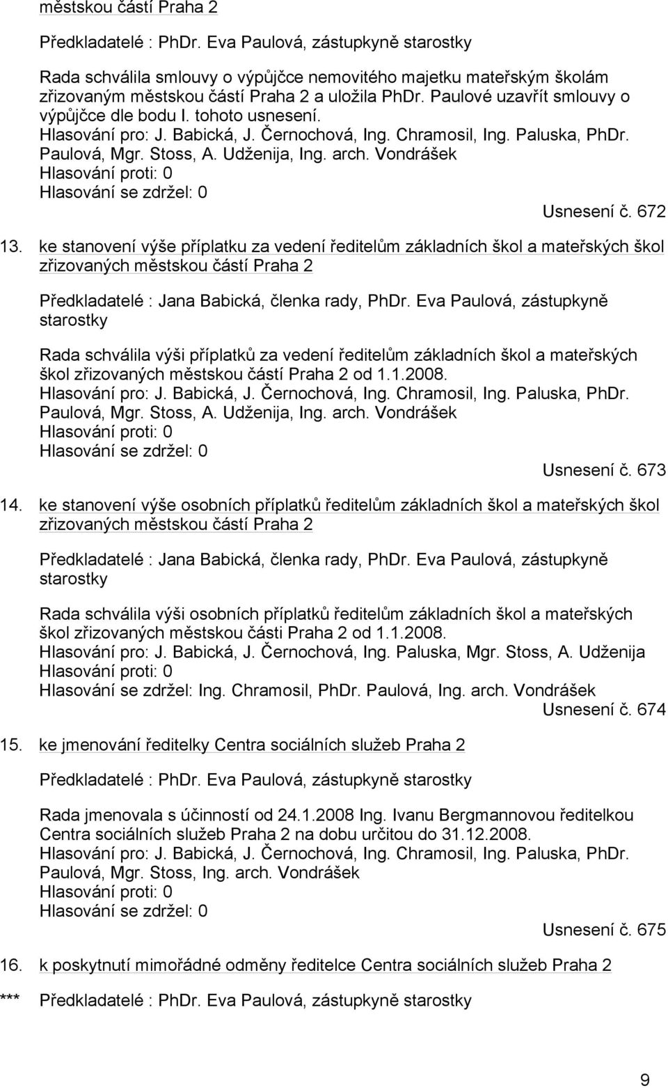 Vondrášek Hlasování proti: 0 Hlasování se zdržel: 0 Usnesení č. 672 13.