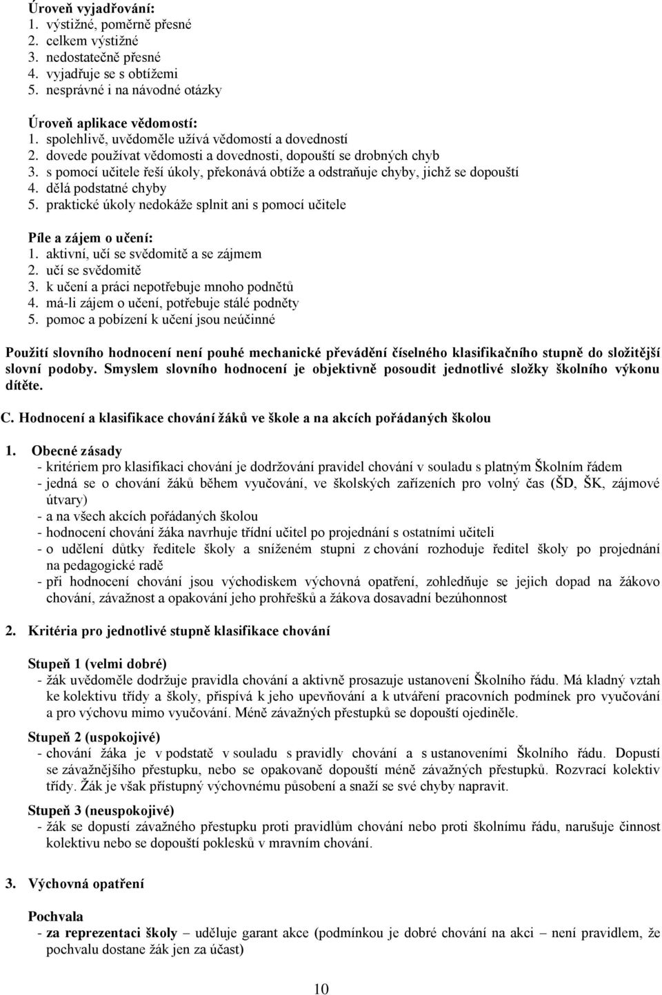 s pomocí učitele řeší úkoly, překonává obtíže a odstraňuje chyby, jichž se dopouští 4. dělá podstatné chyby 5. praktické úkoly nedokáže splnit ani s pomocí učitele Píle a zájem o učení: 1.