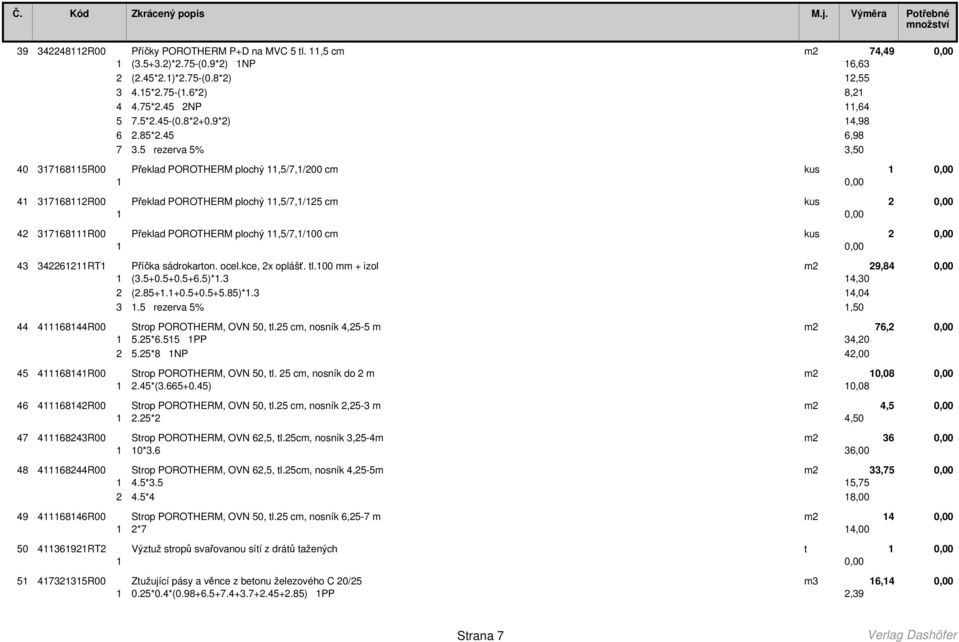 5 rezerva 5% 3,50 40 317168115R00 Překlad POROTHERM plochý 11,5/7,1/200 cm kus 41 317168112R00 Překlad POROTHERM plochý 11,5/7,1/125 cm kus 2 0,00 42 317168111R00 Překlad POROTHERM plochý