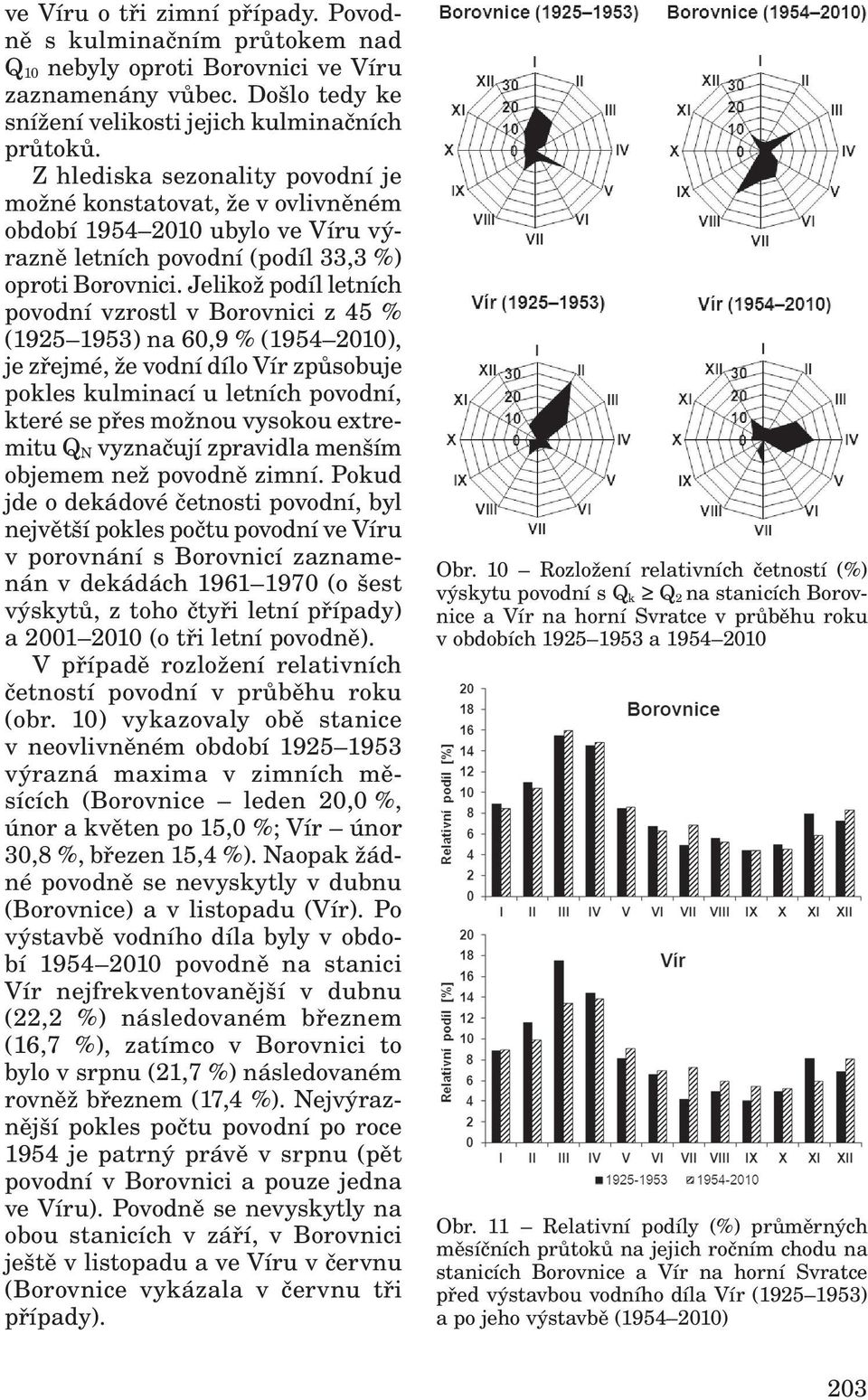 Jelikož podíl letních povodní vzrostl v Borovnici z 45 % (1925 1953) na 60,9 % (1954 2010), je zřejmé, že vodní dílo Vír způsobuje pokles kulminací u letních povodní, které se přes možnou vysokou