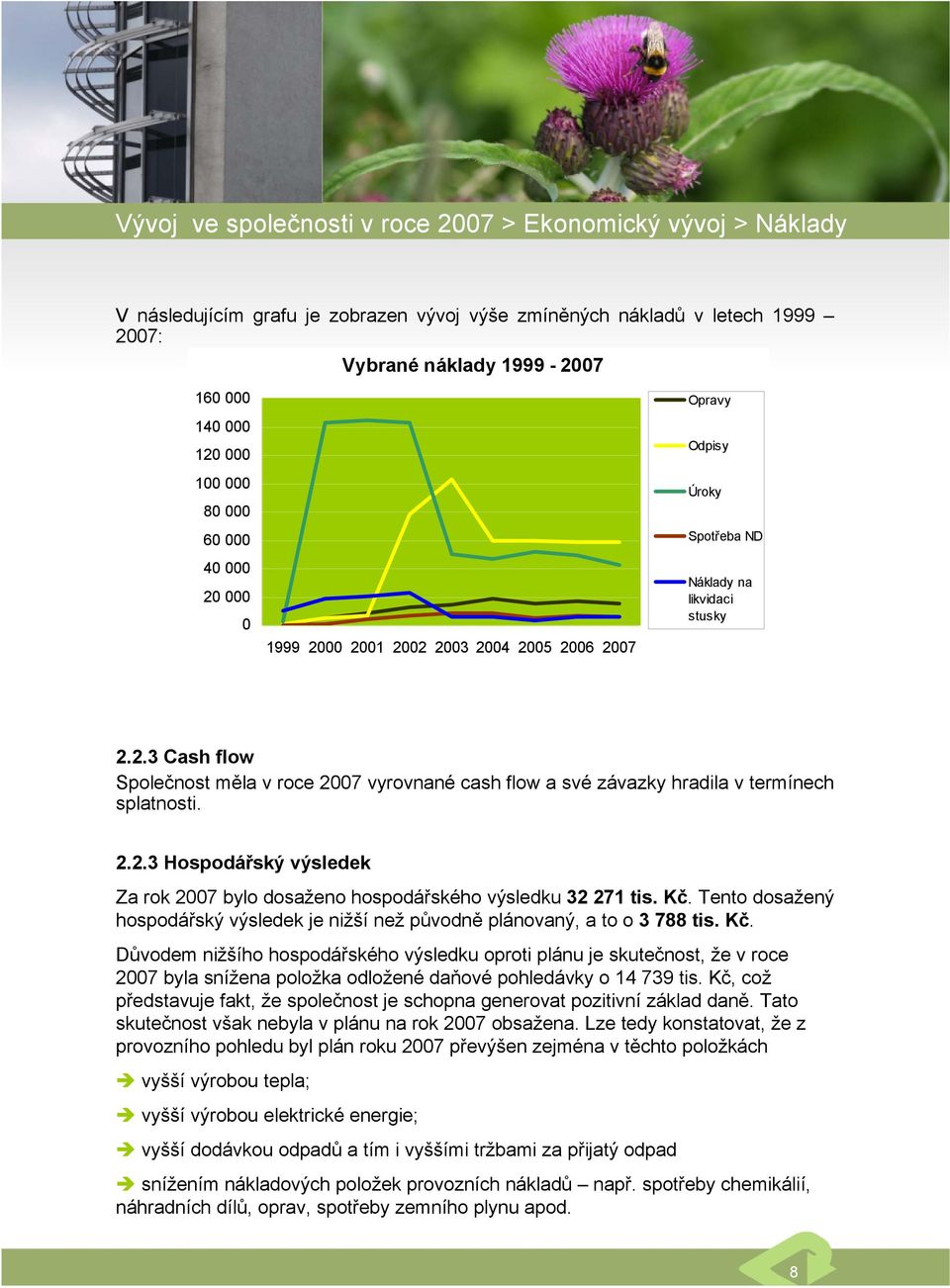 2.2.3 Hospodářský výsledek Za rok 2007 bylo dosaženo hospodářského výsledku 32 271 tis. Kč.