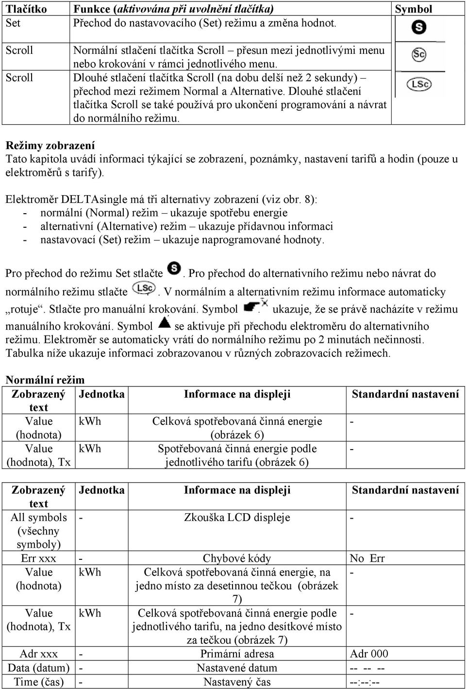 Scroll Dlouhé stlačení tlačítka Scroll (na dobu delší než 2 sekundy) přechod mezi režimem Normal a Alternative.