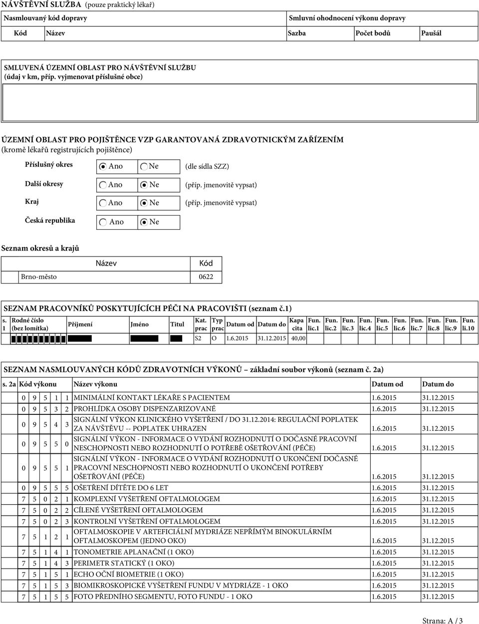 sídla SZZ) (příp. jmenovitě vypsat) (příp. jmenovitě vypsat) Česká republika Ano Ne Seznam okresů a krajů Název Kód Brno-město 0622 SEZNAM PRACOVNÍKŮ POSKYTUJÍCÍCH PÉČI NA PRACOVIŠTI (seznam č.1) s.