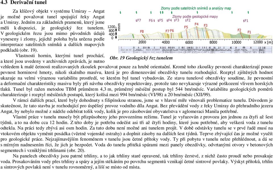 V geologickém řezu jsou mimo původních údajů vyneseny i zlomy, jejichž poloha byla určena podle interpretace satelitních snímků a dalších mapových podkladů (obr. 19).