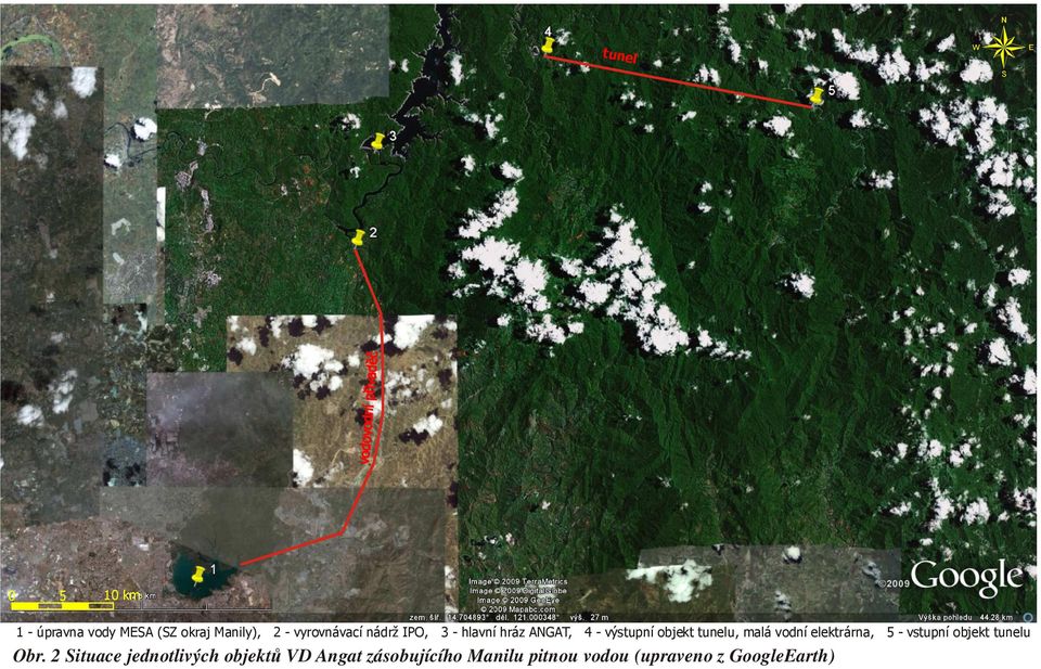 2 Situace jednotlivých objektů VD Angat zásobujícího Manilu pitnou vodou (upraveno z GoogleEarth)