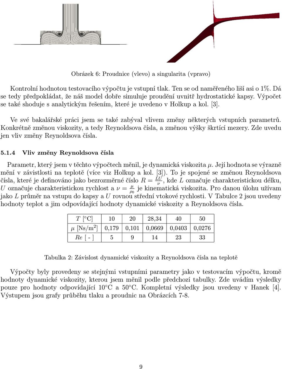 Ve své bakalářské práci jsem se také zabýval vlivem změny některých vstupních parametrů. Konkrétně změnou viskozity, a tedy Reynoldsova čísla, a změnou výšky škrtící mezery.