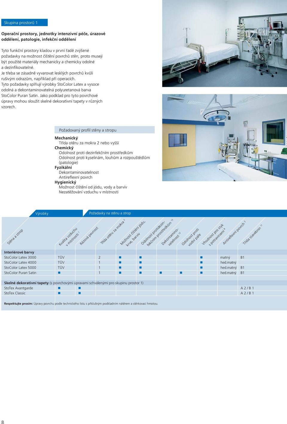 Tyto požadavky splňují výrobky StoColor Latex a vysoce odolná a dekontaminovatelná polyuretanová barva StoColor Puran Satin.