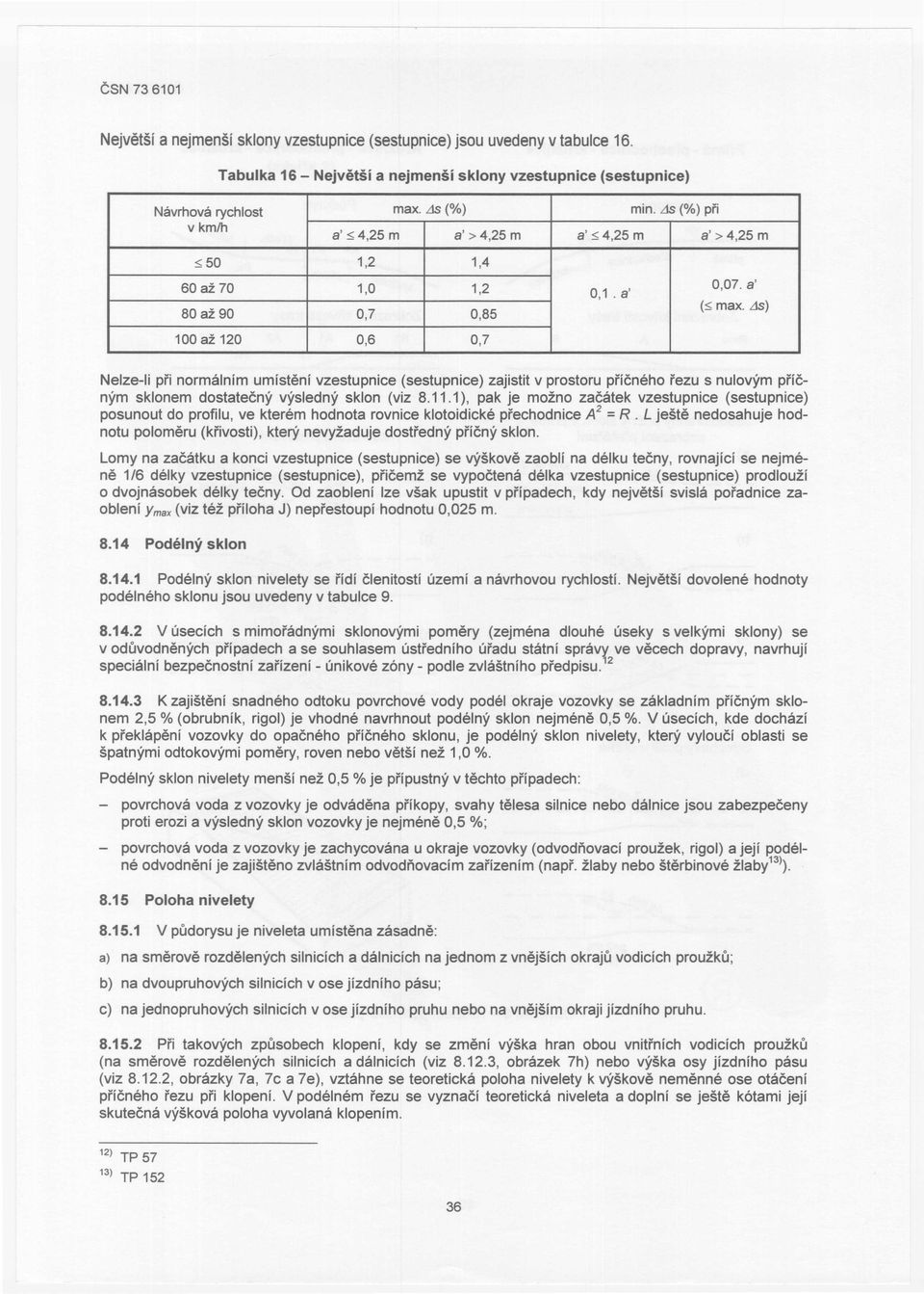 1), pak je mozno zaeatek vzestupnice (sestupnice) posunout do profilu, ve kterem hod nota rovnice klotoidicke pfechodnice A 2 = R.