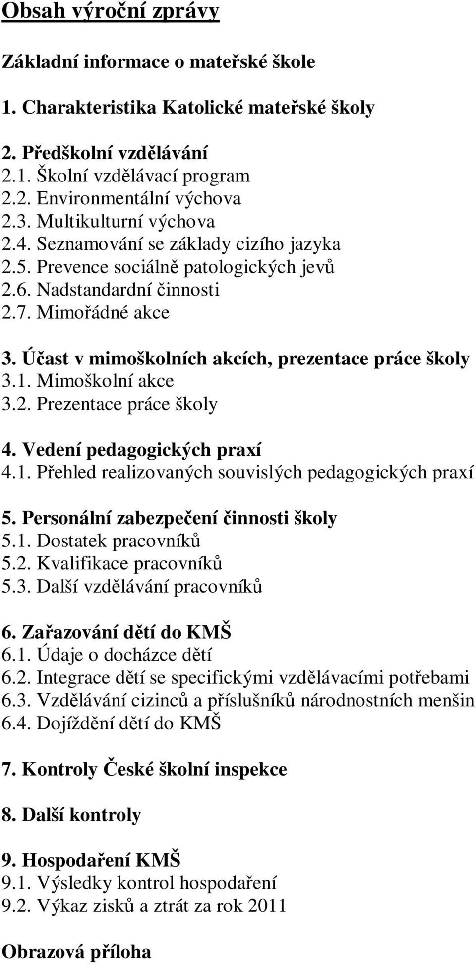 Účast v mimoškolních akcích, prezentace práce školy 3.1. Mimoškolní akce 3.2. Prezentace práce školy 4. Vedení pedagogických praxí 4.1. Přehled realizovaných souvislých pedagogických praxí 5.