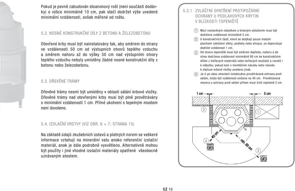 cm nad výstupními otvory teplého vzduchu nebyly umístěny žádné nosné konstrukční díly z betonu nebo železobetonu. 5.3. DřevěnÉ trámy 5.2.