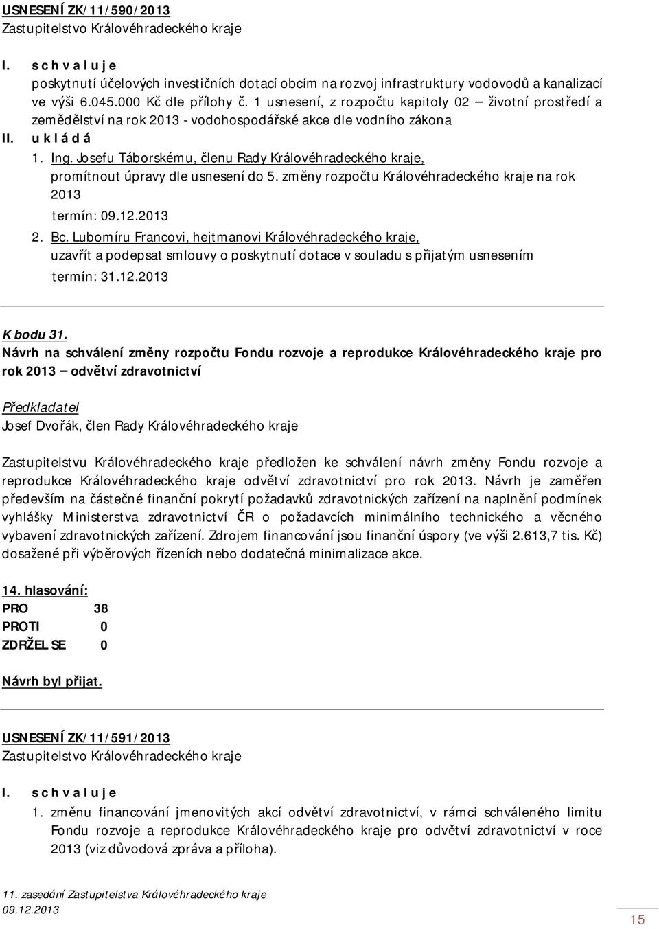 Josefu Táborskému, členu Rady Královéhradeckého kraje, promítnout úpravy dle usnesení do 5. změny rozpočtu Královéhradeckého kraje na rok 2013 termín: 2. Bc.