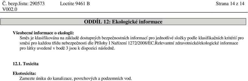 ídu nebezpe nosti dle P ílohy I Na ízení 1272/2008/EC.