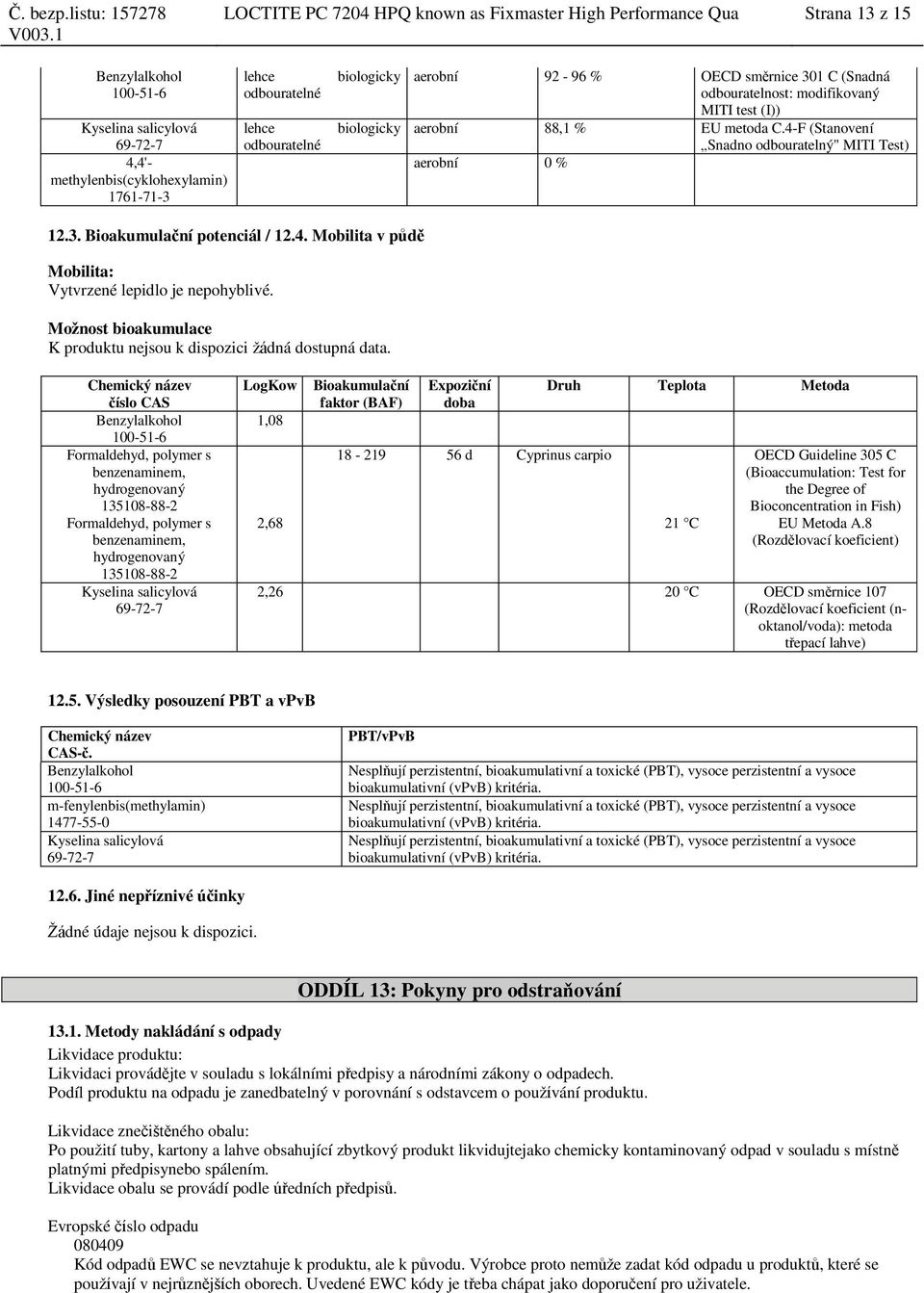 Možnost bioakumulace K produktu nejsou k dispozici žádná dostupná data.