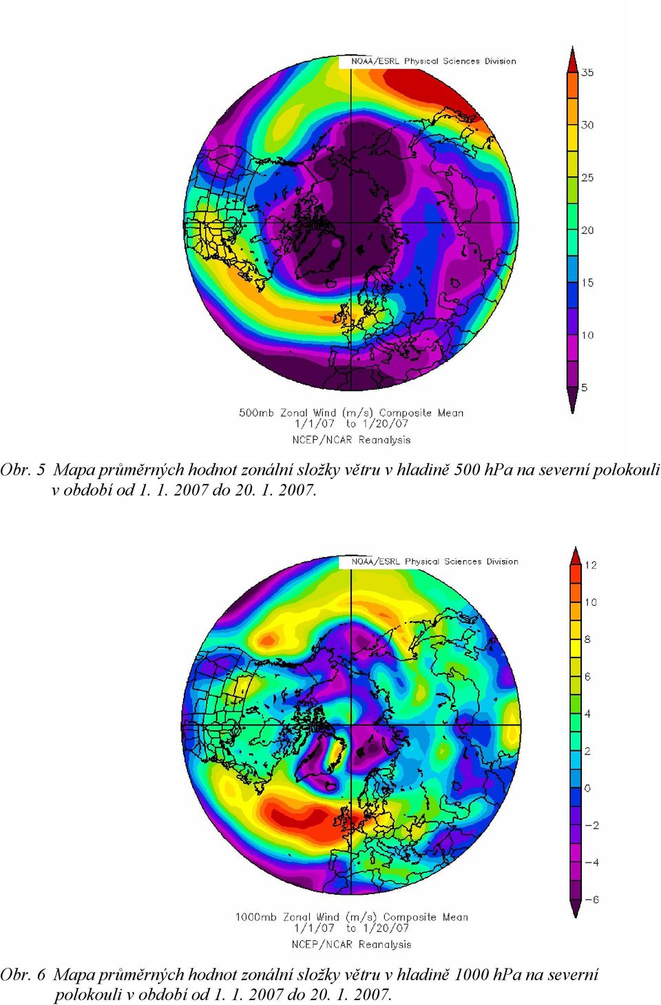 6 Mapa průměrných hodnot zonální složky větru v hladině 1000 hpa