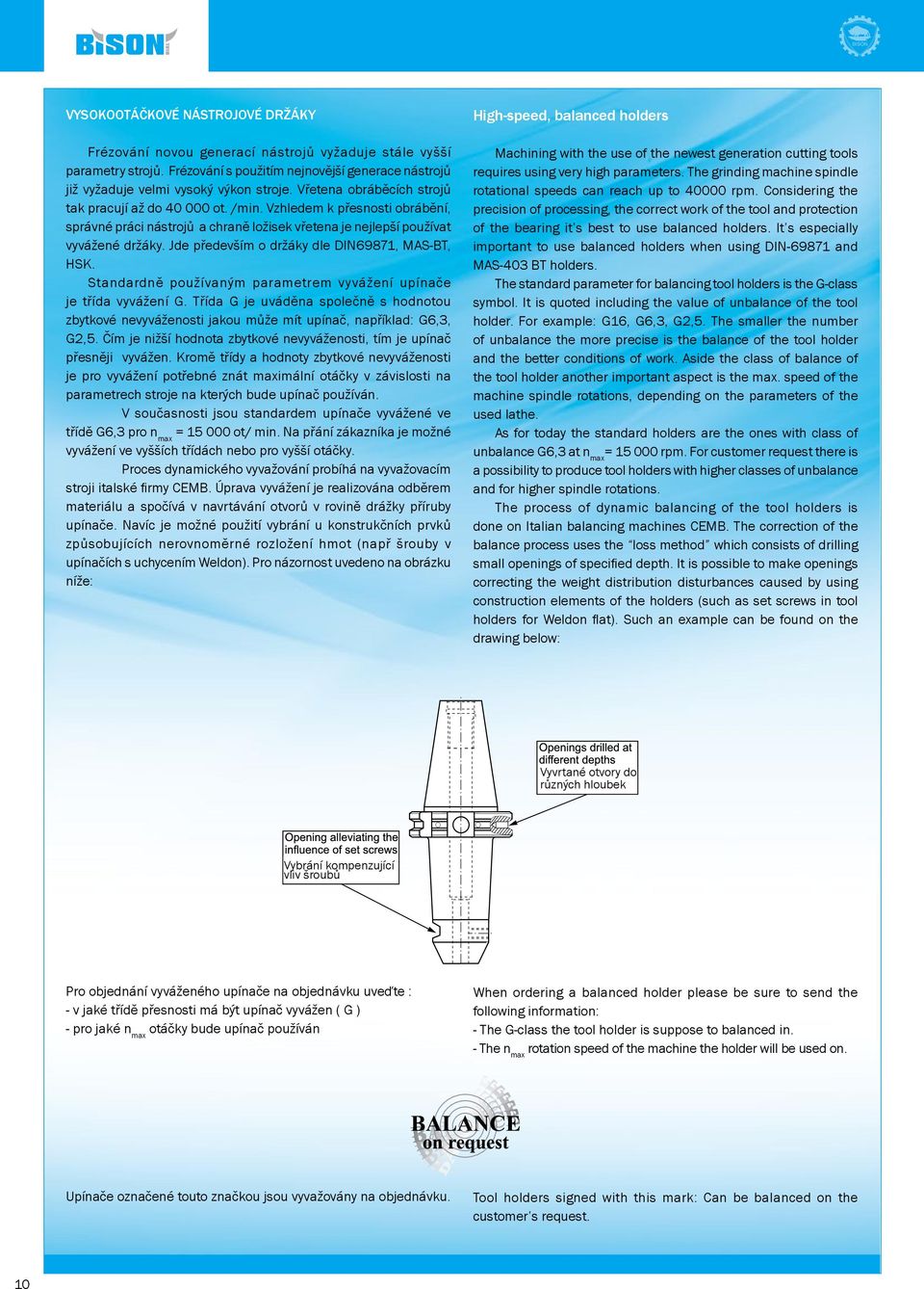 Jde především o držáky dle IN69871, MS-BT, HS. Standardně používaným parametrem vyvážení upínače je třída vyvážení G.