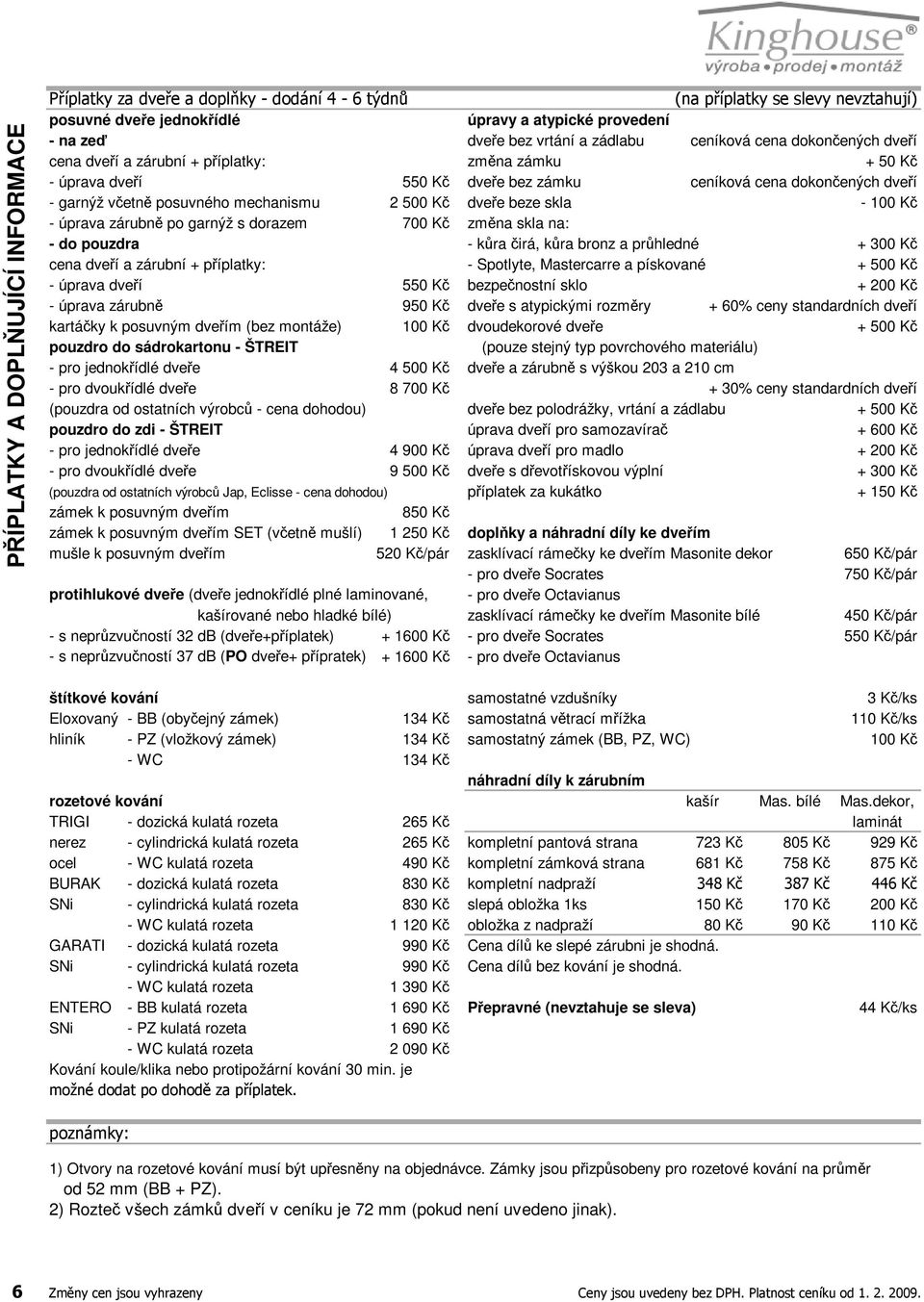 ceníková dokonených dveí - garnýž vetn posuvného mechanismu 2 500 K dvee beze skla - 100 K - úprava zárubn po garnýž s dorazem 700 K zmna skla na: - do pouzdra - kra irá, kra bronz a prhledné + 300 K