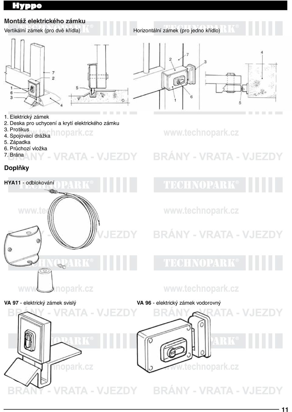 Deska pro uchycení a krytí elektrického zámku 3. Protikus 4. Spojovací drážka 5.