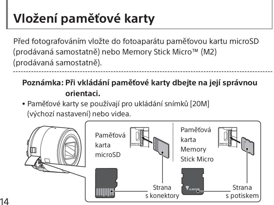 Poznámka: Při vkládání paměťové karty dbejte na její správnou orientaci.