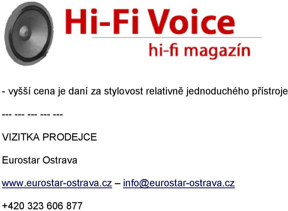 VIZITKA PRODEJCE Eurostar Ostrava www.