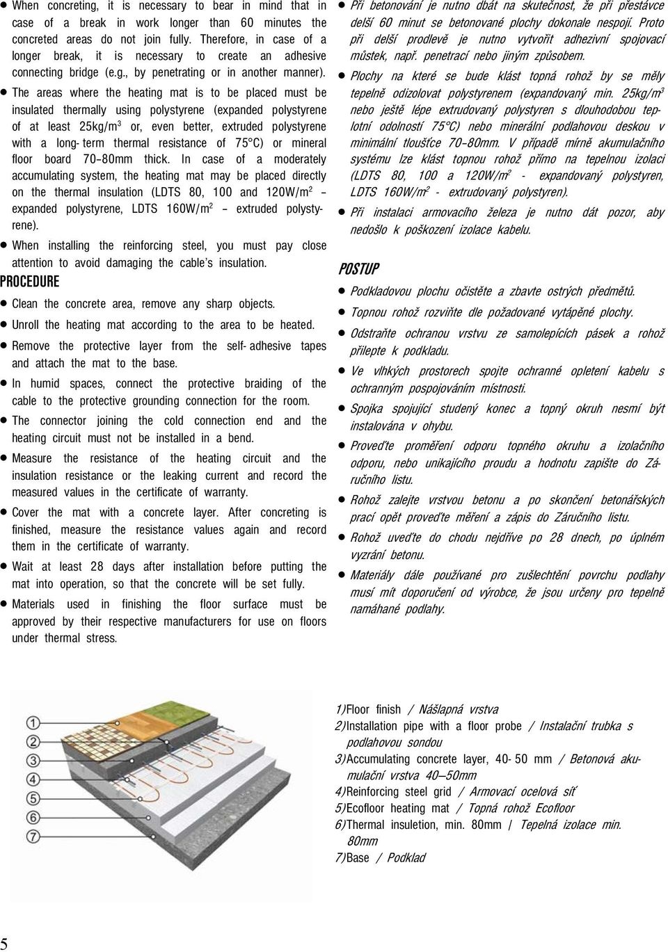 The areas where the heating mat is to be placed must be insulated thermally using polystyrene (expanded polystyrene of at least 25kg/m 3 or, even better, extruded polystyrene with a long- term