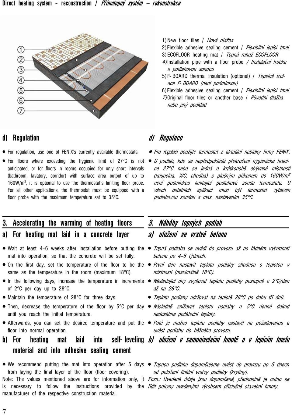 adhesive sealing cement / Flexibilní lepící tmel 7) Original floor tiles or another base / Původní dlažba nebo jiný podklad d) Regulation For regulation, use one of FENIX s currently available