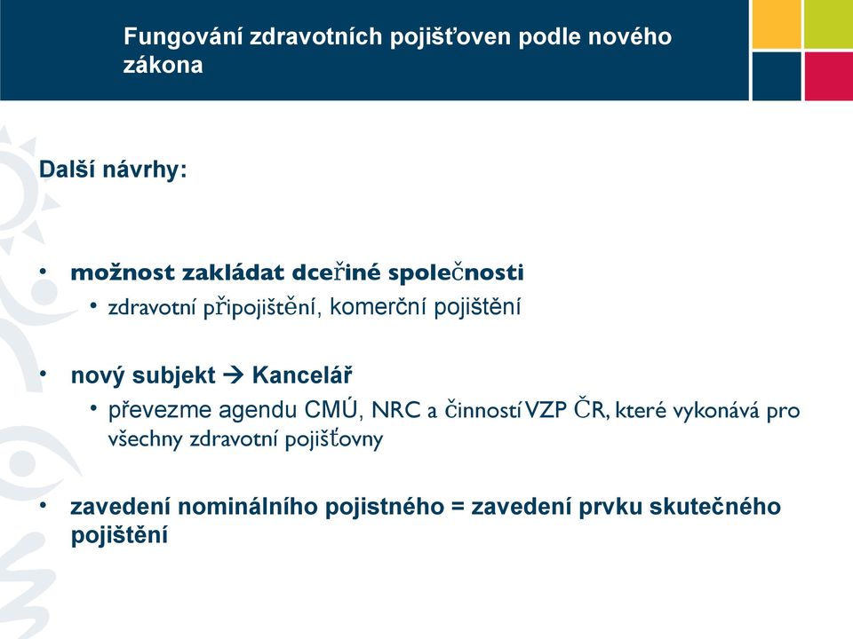 subjekt Kancelář převezme agendu CMÚ, NRC a činností VZP ČR, které vykonává pro