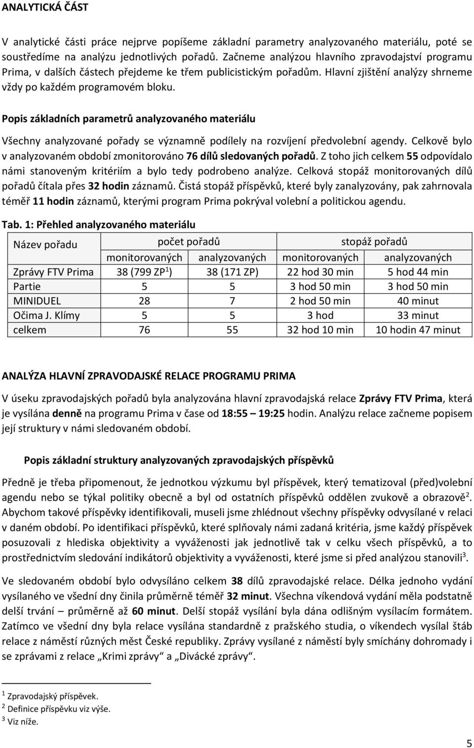 Popis základních parametrů analyzovaného materiálu Všechny analyzované pořady se významně podílely na rozvíjení předvolební agendy.