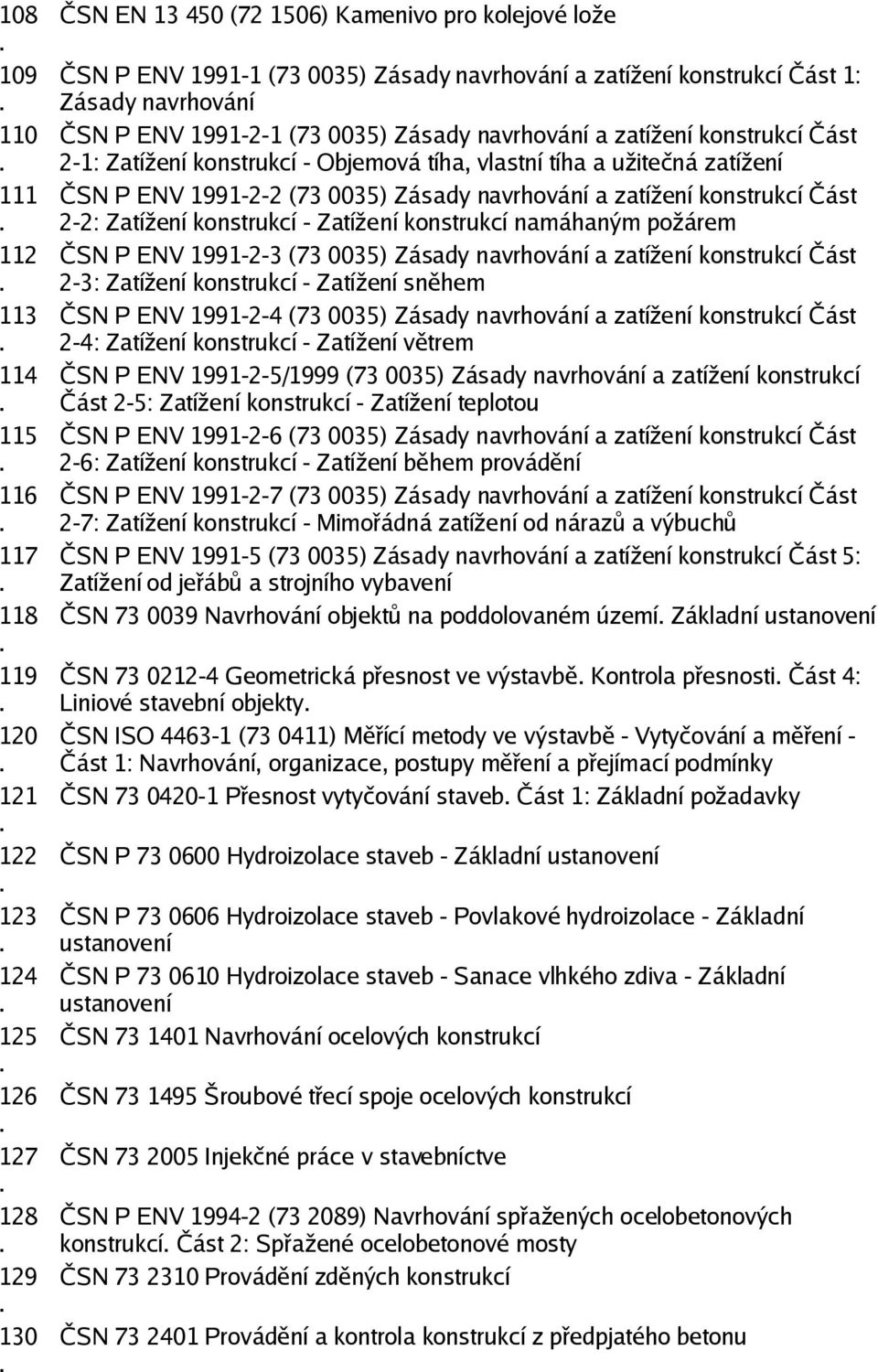 1991-2-2 (73 0035) Zásady navrhování a zatížení konstrukcí Část 2-2: Zatížení konstrukcí - Zatížení konstrukcí namáhaným požárem ČSN P ENV 1991-2-3 (73 0035) Zásady navrhování a zatížení konstrukcí