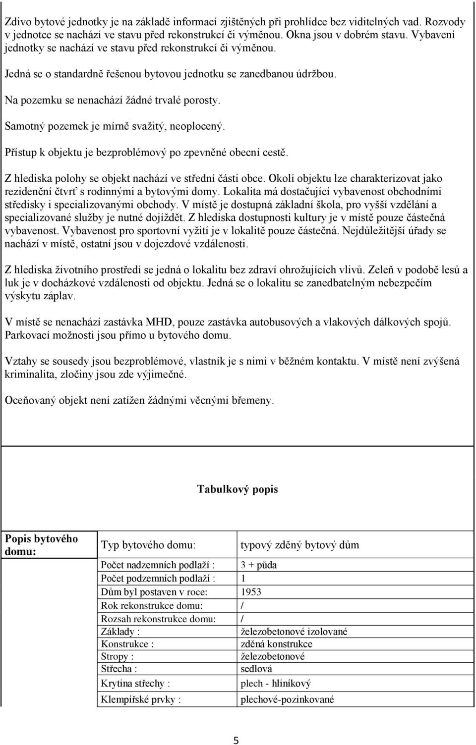 Samotný pozemek je mírně svažitý, neoplocený. Přístup k objektu je bezproblémový po zpevněné obecní cestě. Z hlediska polohy se objekt nachází ve střední části obce.