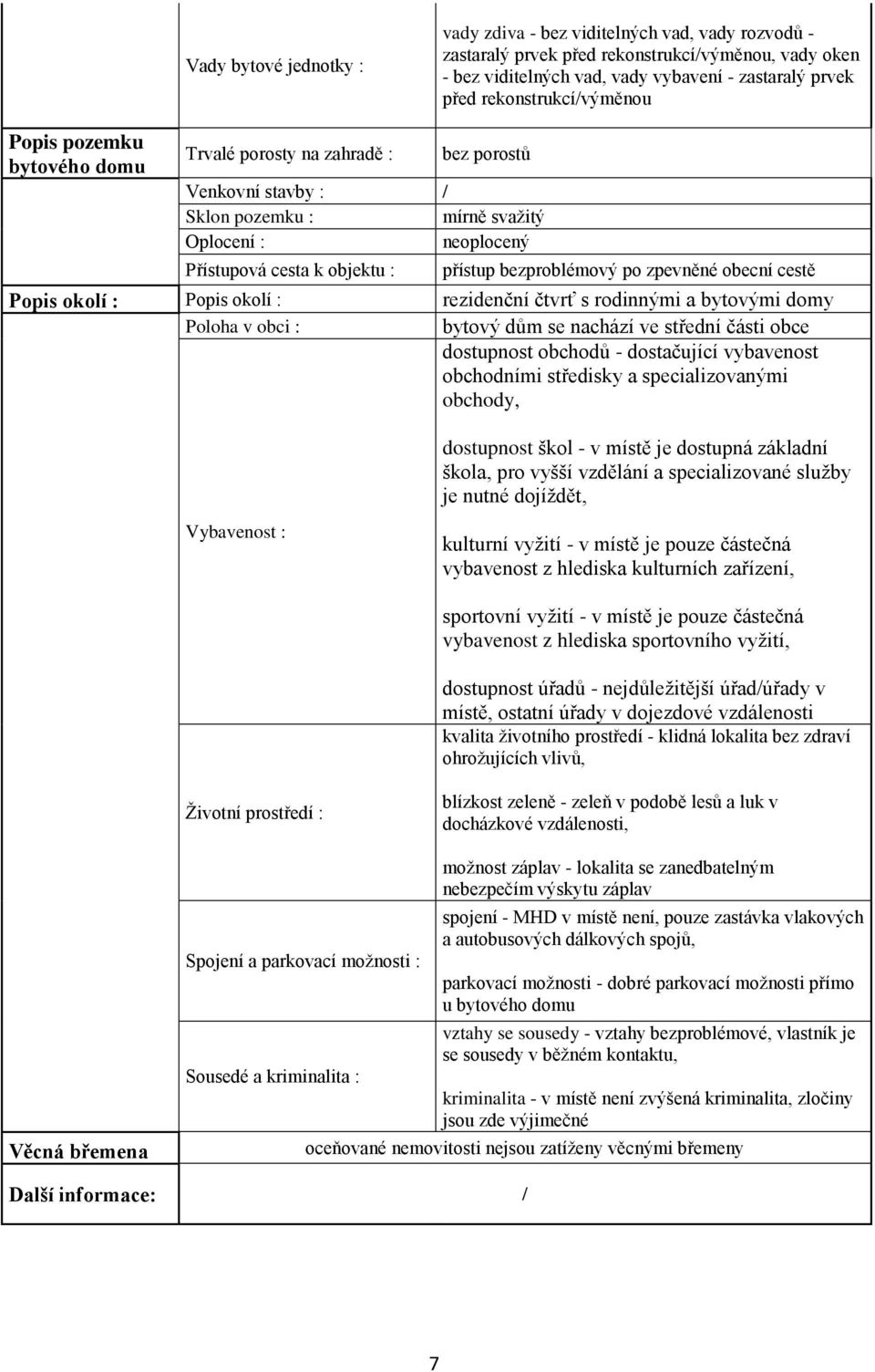 bezproblémový po zpevněné obecní cestě Popis okolí : Popis okolí : rezidenční čtvrť s rodinnými a bytovými domy Poloha v obci : bytový dům se nachází ve střední části obce dostupnost obchodů -