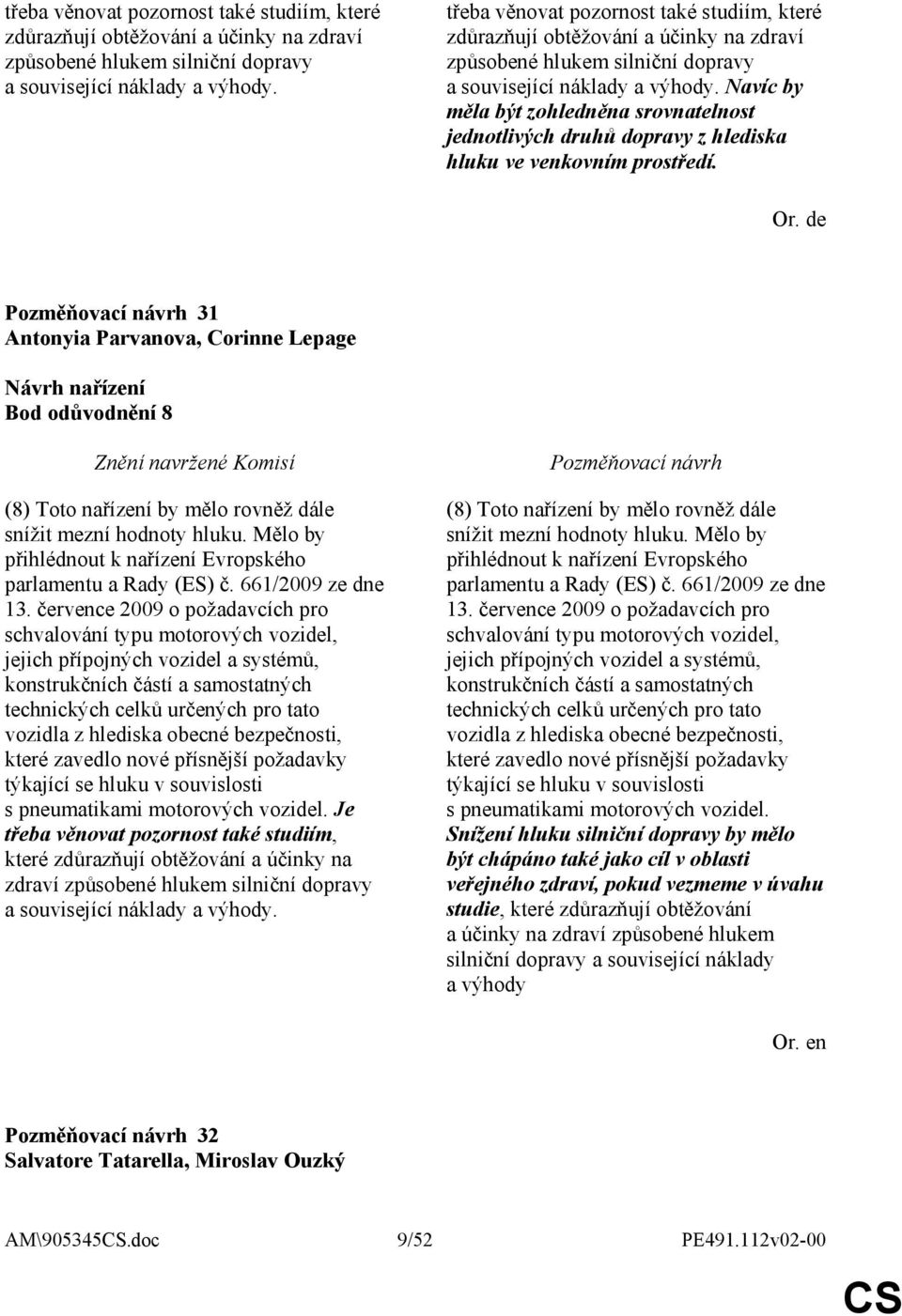 de 31 Antonyia Parvanova, Corinne Lepage Bod odůvodnění 8 (8) Toto nařízení by mělo rovněž dále snížit mezní hodnoty hluku. Mělo by přihlédnout k nařízení Evropského parlamentu a Rady (ES) č.