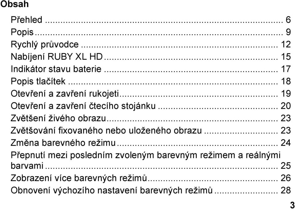 .. 20 Zvětšení živého obrazu... 23 Zvětšování fixovaného nebo uloženého obrazu... 23 Změna barevného režimu.