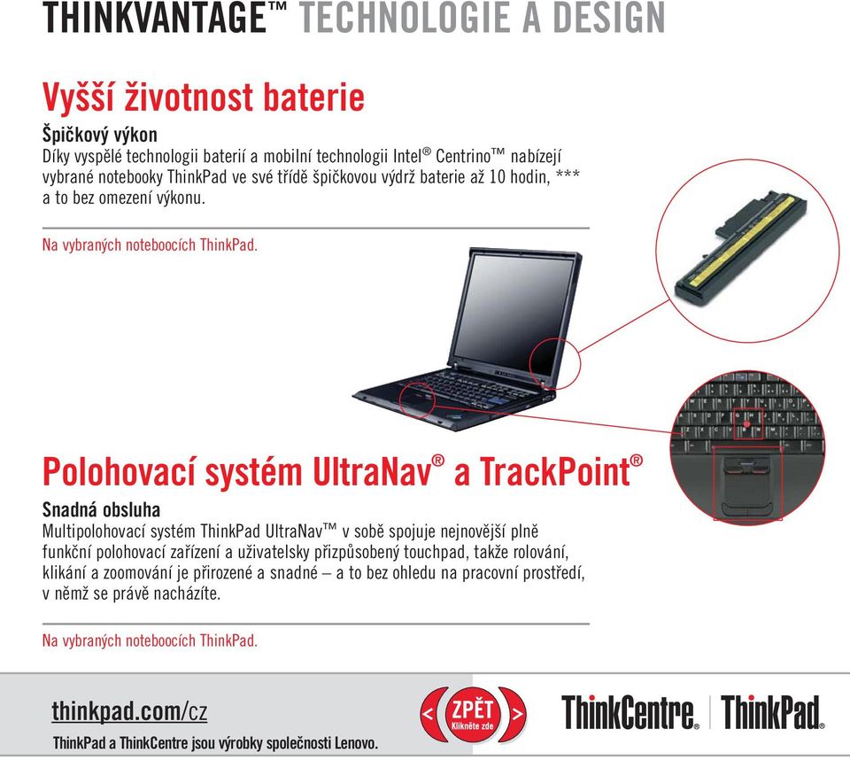 Polohovací systém UltraNav a TrackPoint Snadná obsluha Multipolohovací systém ThinkPad UltraNav v sobě spojuje nejnovější plně funkční polohovací