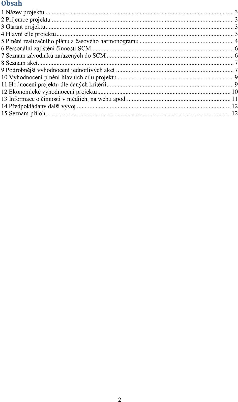 .. 6 8 Seznam akcí... 7 9 Podrobnější vyhodnocení jednotlivých akcí... 7 10 Vyhodnocení plnění hlavních cílů projektu.
