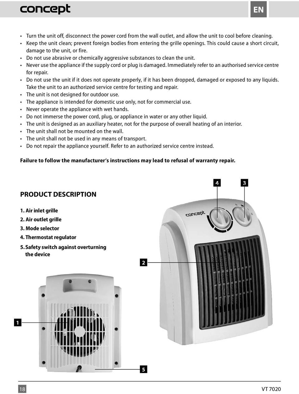 Failure to follow the manufacturer s instructions may lead to refusal of warranty repair.