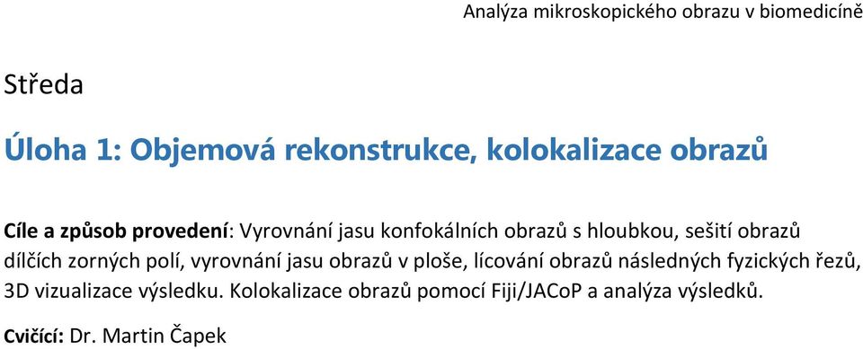 vyrovnání jasu obrazů v ploše, lícování obrazů následných fyzických řezů, 3D