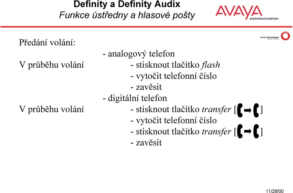 digitální telefon Vprůběhu volání - stisknout tlačítko transfer