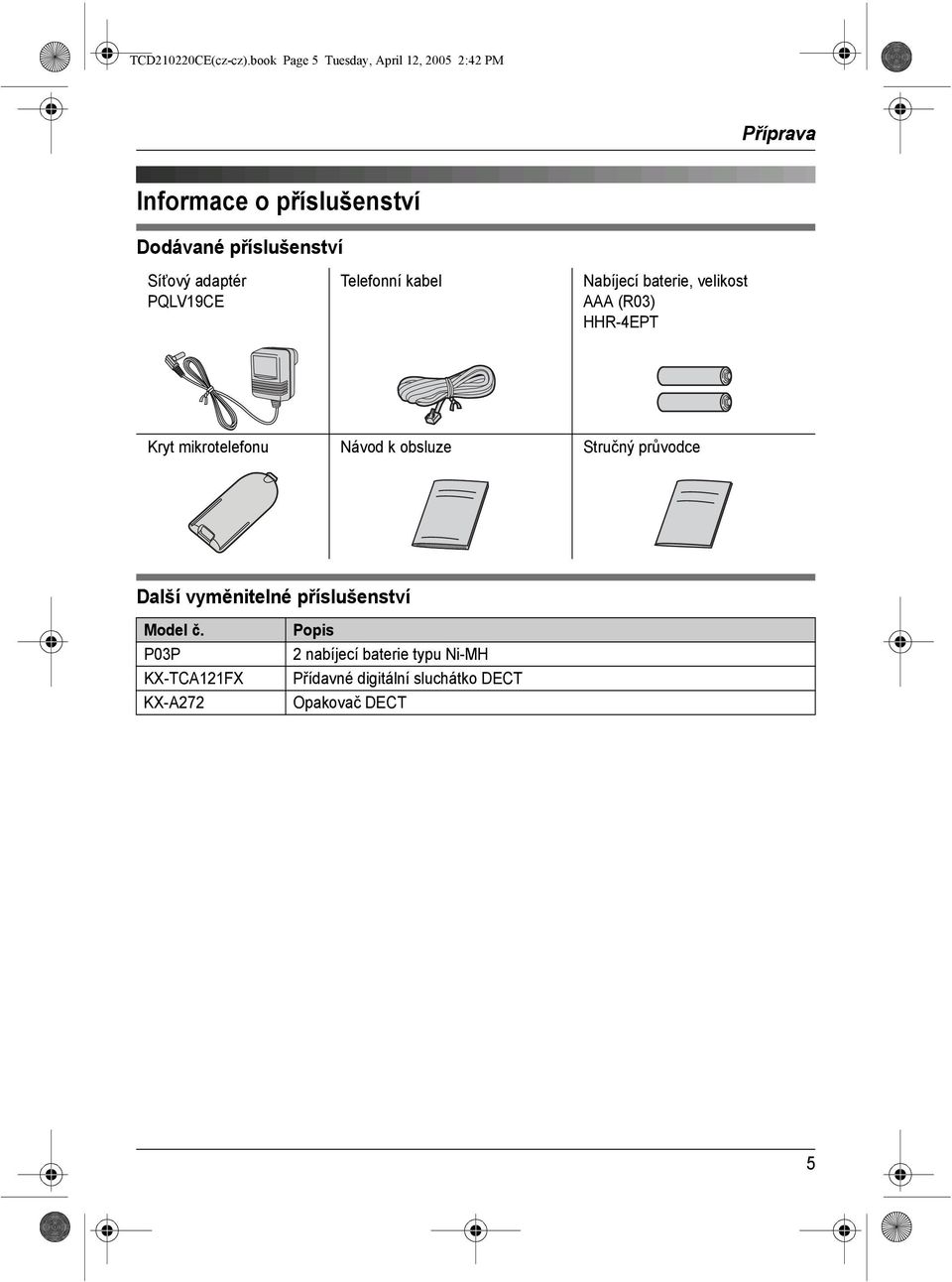 Síùový adaptér PQLV19CE Telefonní kabel Nabíjecí baterie, velikost AAA (R03) HHR-4EPT Kryt