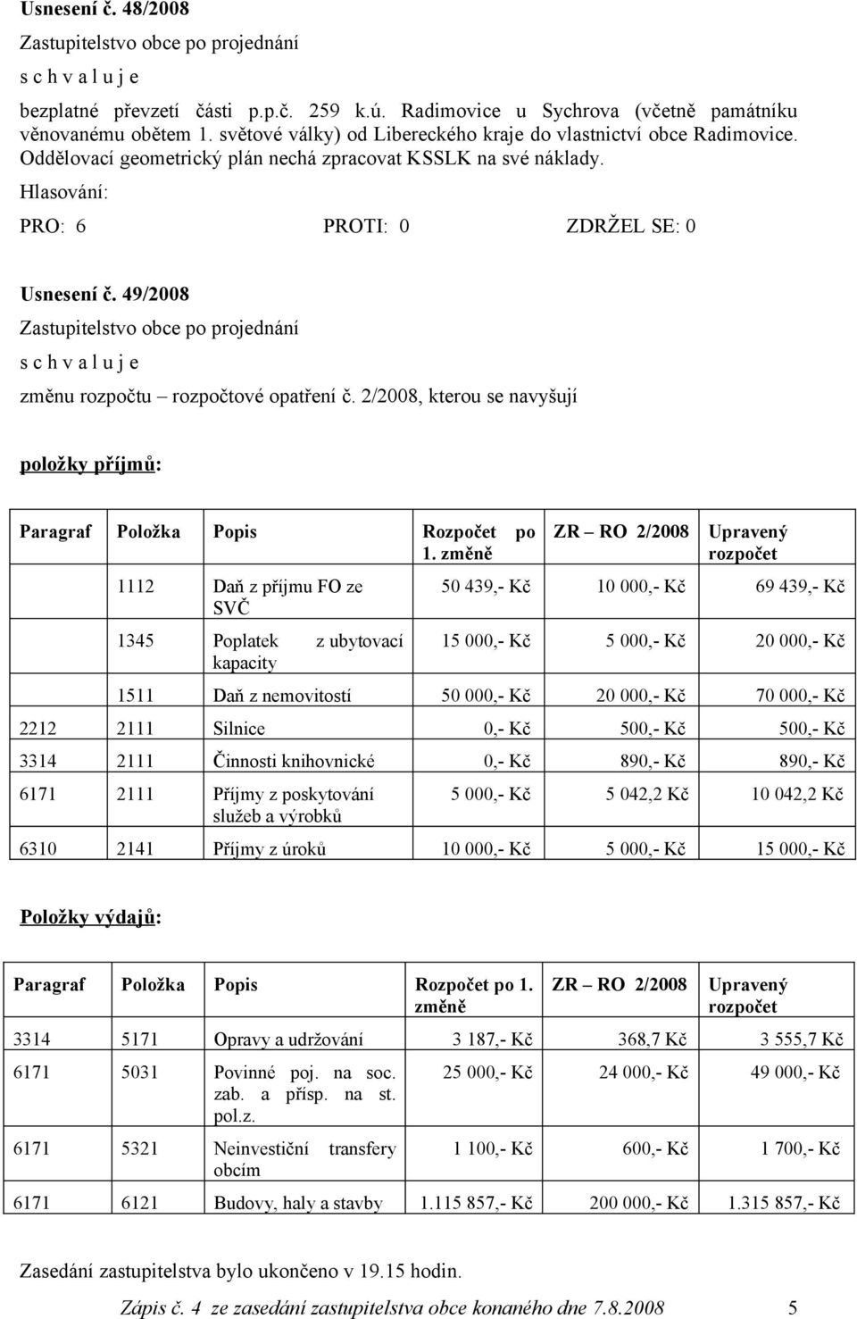 2/2008, kterou se navyšují položky příjmů: Paragraf Položka Popis Rozpočet po 1.